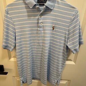 Ralph Lauren Men's Light Blue and White Striped Polo